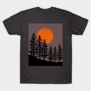 Full Moon And Pine Tree silhouettes T-Shirt